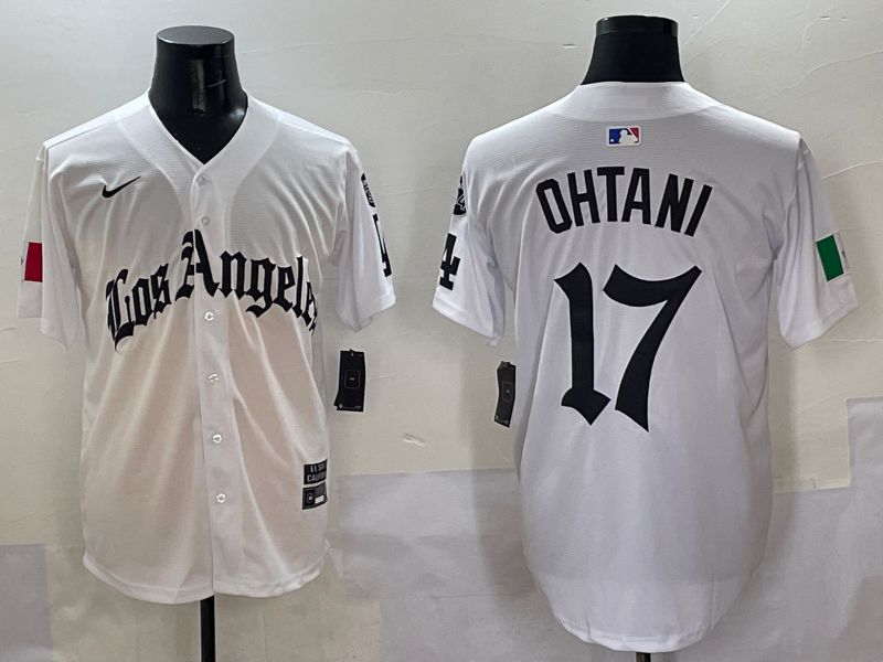 Men Los Angeles Dodgers #17 Ohtani White Five generations Joint Name 2025 Nike MLB Jersey style 1